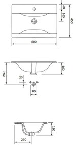 Cersanit S801-457 - Dulap suspendat de baie NIKO cu lavoar, 60x45 cm, nuc