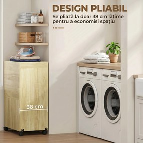 HOMCOM Dulap Masă de Călcat Rabatabilă cu Roți și Suport pentru Fier de Călcat, Dulap Multifuncțional cu Rafturi, Compartiment Deschis, pentru Spălătorie, Baie, 154x55x87 cm, Lemn Natural | Aosom Romania