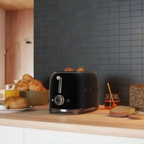 Prаjitor de pаine SMEG 50's Style TSF01BLMEU, 950 W, 2 felii, 6 trepte, Tava pentru firimituri, Cablu integrat, Otel inoxidabil, Negru mat
