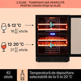 Klarstein Vinovilla  Onyx 43, frigider pentru vin cu două zone, 129 l, 43 de sticle, 3 culori