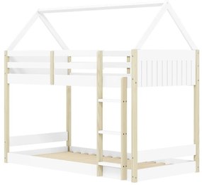 Pat pentru copii alb/în culoare naturală de tip casă/supraetajat 90x190 cm Valka – Marckeric