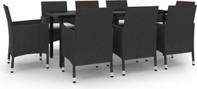 vidaXL Set mobilier de grădină cu perne, 9 piese, poliratan și sticlă