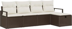 vidaXL Set de canapele pentru grădină cu pernă 5 pcs Maro Rattan poli
