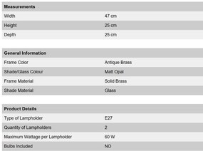 Aplica de perete clasica cu 2 brate Landhaus alama satinata/ sticla opal mat