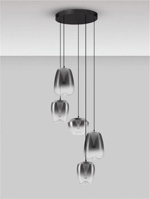 Lustra moderna cu 5 pendule LED, Metal, Sticla, Gri Fumuriu, OBLO