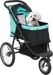 PawHut Cărucior pentru câini, cărucior pentru animale de companie pentru câini și pisici mici, cu coș de depozitare, design pliabil cu un clic, Turcoaz | Aosom Romania