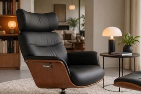 Fotoliu pivotant, functie relax, piele sintetica si furnir de nuc VOGUE