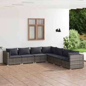 3101749 vidaXL Set mobilier de grădină cu perne, 7 piese, gri, poliratan
