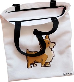 Sacosa de Panza pentru Cumparaturi, Geanta Tote, model 8bit Doggo, Cu fermoar, 38x34.5 cm, Alba, BEKZ®