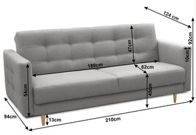 Canapea tapitat 3 locuri, material textil gri, AMEDIA