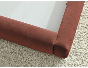 Pat matrimonial portocaliu tapițat cu spațiu de depozitare și somieră 180x200 cm Vernon – Bobochic Paris