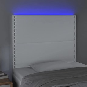 Tablie de pat cu LED, alb, 90x5x118 128 cm, piele ecologica 1, Alb, 90 x 5 x 118 128 cm