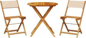vidaXL Set mobilier bistro, 3 piese, textil bej/lemn masiv