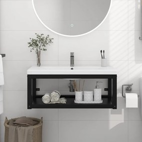 338495 vidaXL Cadru chiuvetă de baie pentru perete, negru, 79x38x31 cm, fier