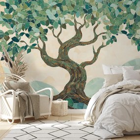 Fototapet - Mozaic elegant cu copac (147x102 cm)