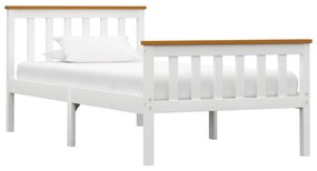 Cadru de pat, alb, 90 x 200 cm, lemn masiv de pin Alb si maro, 90 x 200 cm