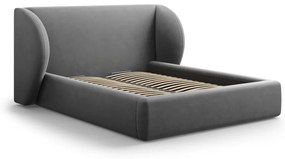 Pat dublu gri închis tapițat cu spațiu de depozitare și somieră 200x200 cm Miley – Micadoni Home