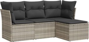 vidaXL Set canapea de grădină cu perne, 4 piese, gri deschis poliratan
