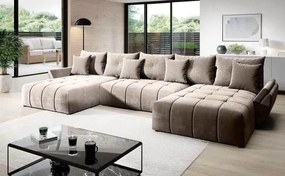 Colțar extensibil cu ladă de depozitare Berlin U Beige 380x180 cm