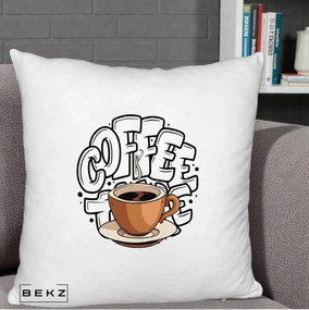 Perna Personalizata COFFEE cu Cana, 40x40 cm, Alb Pufos, Husa Detasabila, Perna Inclusa, BEKZ®