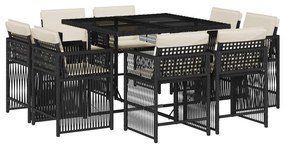 3211734 vidaXL Set mobilier de grădină cu perne, 9 piese, negru, poliratan