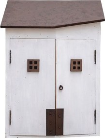 Dulăpior de perete din lemn de paulownia și metal, alb, cu 2 uși, 1 raft și acoperiș din metal, 56 x 40 x 22,5 cm, „Fisherman House”