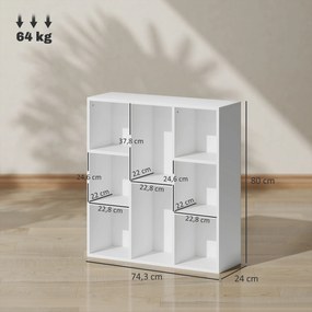 HOMCOM Raft de depozitare cu 8 compartimente Design vertical sau orizontal pentru cărți și decorațiuni 74,3x24x80 cm Alb | Aosom Romania