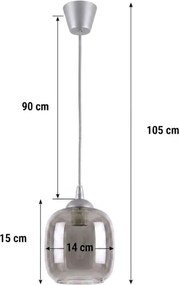 Brilagi - Lustră LED suspendată pe cablu R GLASS 1xE27/60W/230V Ø 14 cm argintie/gri fumuriu