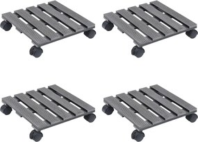 vidaXL Cărucioare pentru plante, 4 buc., gri, 30x30x7,5 cm, WPC