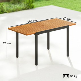 Outsunny Masă de Grădină Extensibilă 100/150x70 cm din Lemn și Metal cu Orificiu pentru Umbrelă pentru 4-6 Persoane Teak | Aosom Romania
