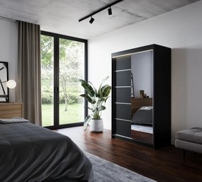 Dulap cu usi glisante si oglinda + iluminare LED, Nicea 120 + LED, 120 cmx200 cmx58 cm, ADRK Furniture (Culoare: Ciocolata)