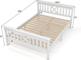 Pat matrimonial cu design minimalist, fără saltea, 140x200 cm, Alb