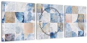 Tablou - figuri geometrice pe perete (cu ceas) (90x30 cm)