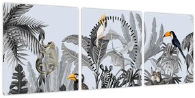 Tablou - Jungla ilustrată (cu ceas) (90x30 cm)
