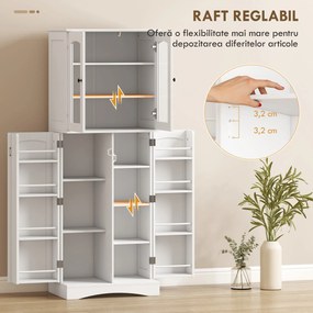 HOMCOM Dulap Bucătărie 162 cm, Credenza, Uși Acrilice Soft-Close, Rafturi, Alb. | Aosom Romania