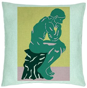 Perna Decorativa, Model The Thinker, 40x40 cm, Verde Menta, Husa Detasabila, Burduf