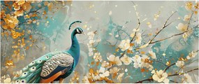 Tablou - Păun cu decor de aur (120x50 cm)