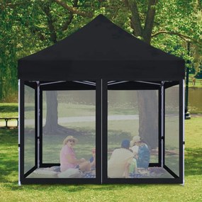 ABCCANOPY – Cort pavilion pliabil 3x3 m, cu pereți Mesh anti-insecte, înălțime reglabilă (3 trepte), impermeabil, protecție UV, Negru,