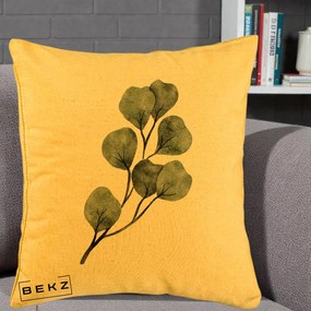 Perna Decorativa Ramura Eucalipt Acuarela, 40x40 cm, Galben, Husa Detasabila, Perna Inclusa, BEKZ®