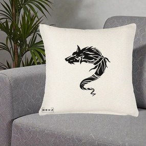 Perna Decorativa Lup Tribal Alb-Negru, 40x40 cm, Crem Reliefat, Husa Detasabila, Perna Inclusa, BEKZ®