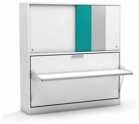 Pat rabatabil orizontal cu dulap deasupra - ACADEMY SET (90X190) (Culoare pat: White+Grey+Turquoise)