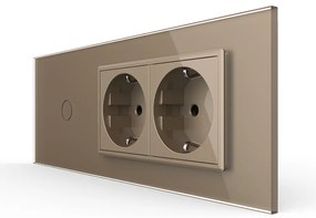 Intrerupator Simplu + 2 Prize LIVOLO cu Rama Din Sticla, Standard Italian, 6M
