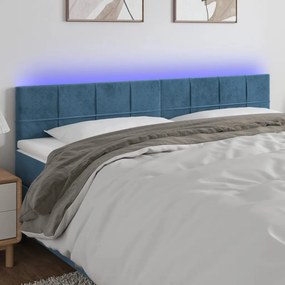 3121670 vidaXL Tăblie de pat cu LED, albastru închis, 160x5x78/88 cm, catifea