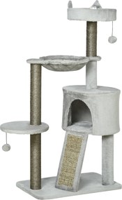 Pawhut zgârietor incl. căsuță pentru pisici, pat pentru pisici, hamac și jucărie 60 cm x 40 cm x 113 cm, Gri deschis | Aosom Romania