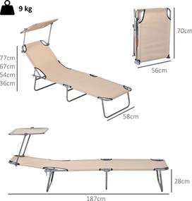 Outsunny Sezlong pentru Gradina cu Baldachin Reglabil, Sezlong pentru Plaja Pliabil Rabatabil pe 4 Niveluri, Bej | Aosom Romania