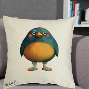 Perna Decorativa Pasare Teal cu Sosete Dunghi, 40x40 cm, Ecru, Husa Detasabila, Perna Inclusa, BEKZ®