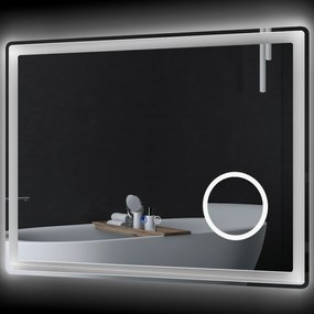 kleankin Oglindă de baie rectangulară cu LED, funcție antiabur, luminozitate reglabilă, oglindă cu zoom x3 80 x 60 cm transparent | Aosom Romania