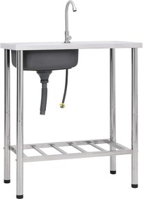 vidaXL Chiuvetă de camping cu o cuvă, cu robinet, oțel inoxidabil