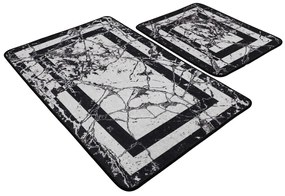 Set covorase de baie 2 piese, Chilai, Marmor, Catifea, Alb/Negru