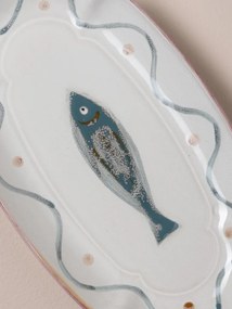 Platou oval din ceramică, albastru, 23×12 cm, "Marine"